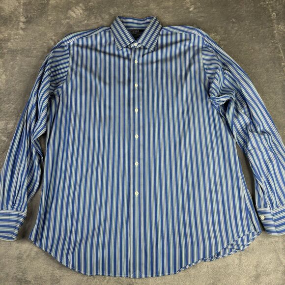 Polo Ralph Lauren Shirt Mens L 16.5 Curham Fit Oxford Button Down Blue Stripe - Picture 3 of 9